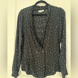 Black Patterned Women's Top (Rolla’s) size M or 10 with button feature